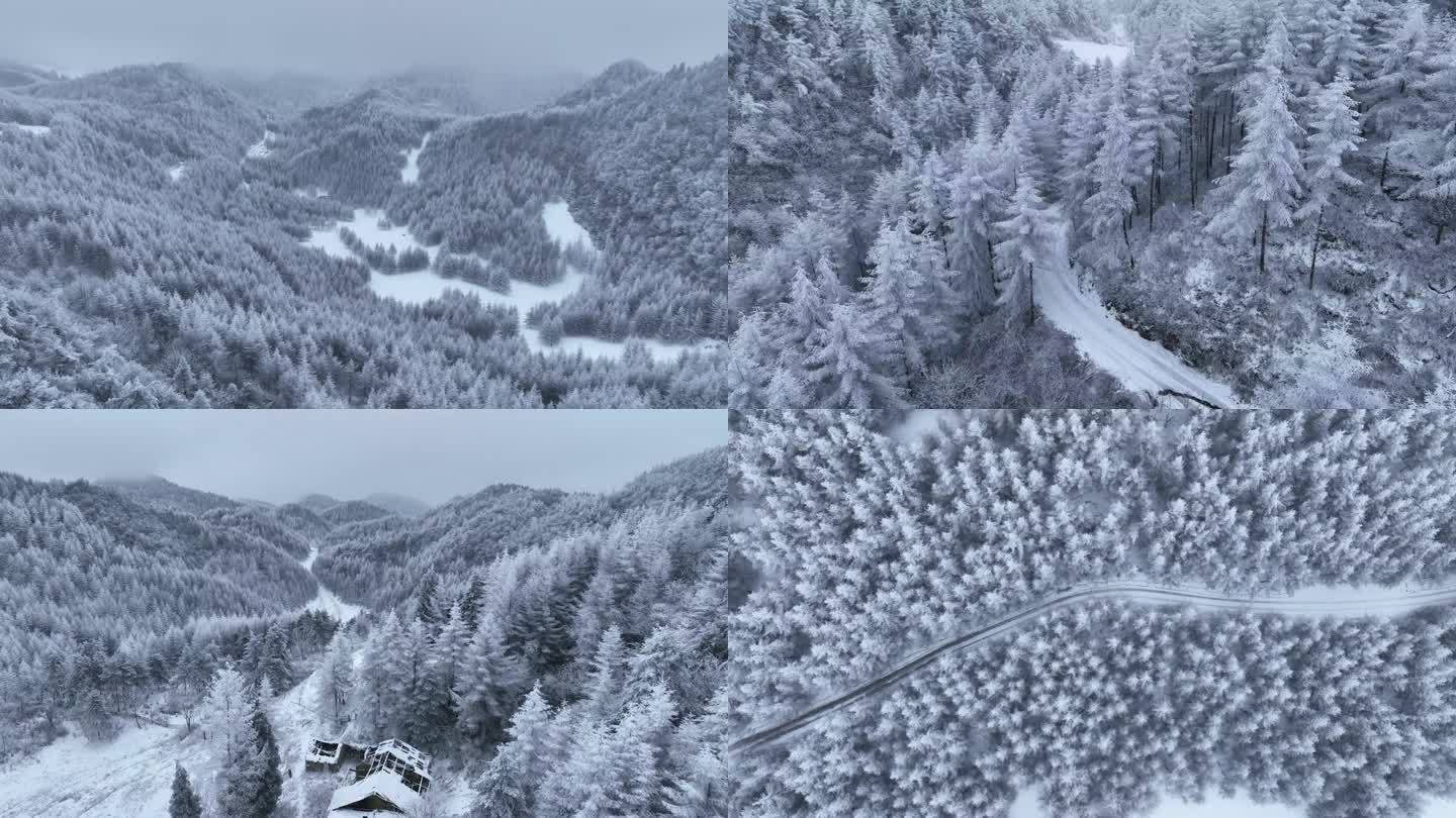 航拍山区冬天雪景4K