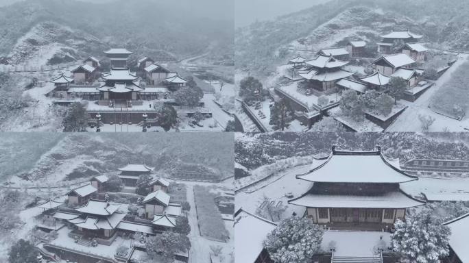 永康普明禅寺雪景航拍
