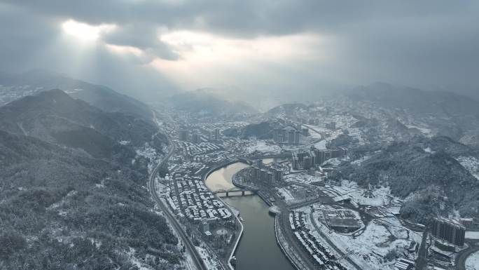 贵州省剑河县城雪景航拍
