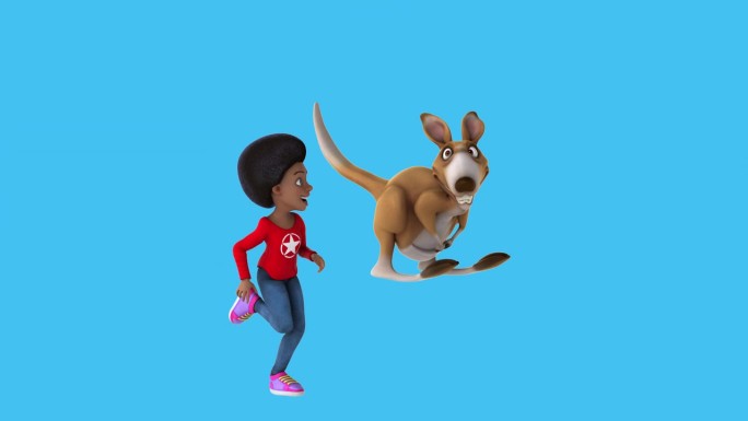 有趣的3D卡通女孩与袋鼠(含alpha通道)