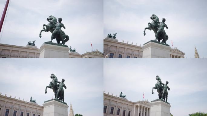 在奥地利维也纳的奥地利议会大厦的青铜马驯兽师