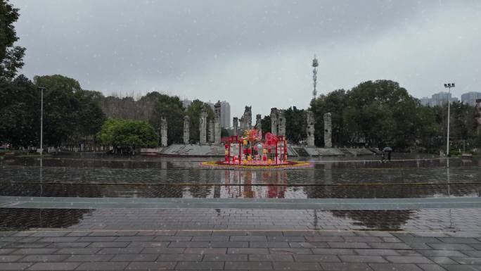 四川德阳旌阳区石刻公园冬日雪景航拍