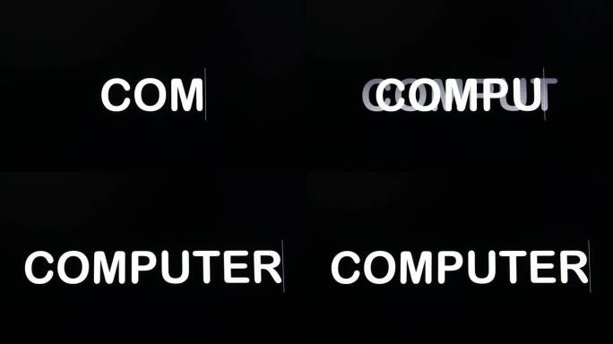 黑底白字，在屏幕上用闪烁的段落书写，形成“计算机”这个词