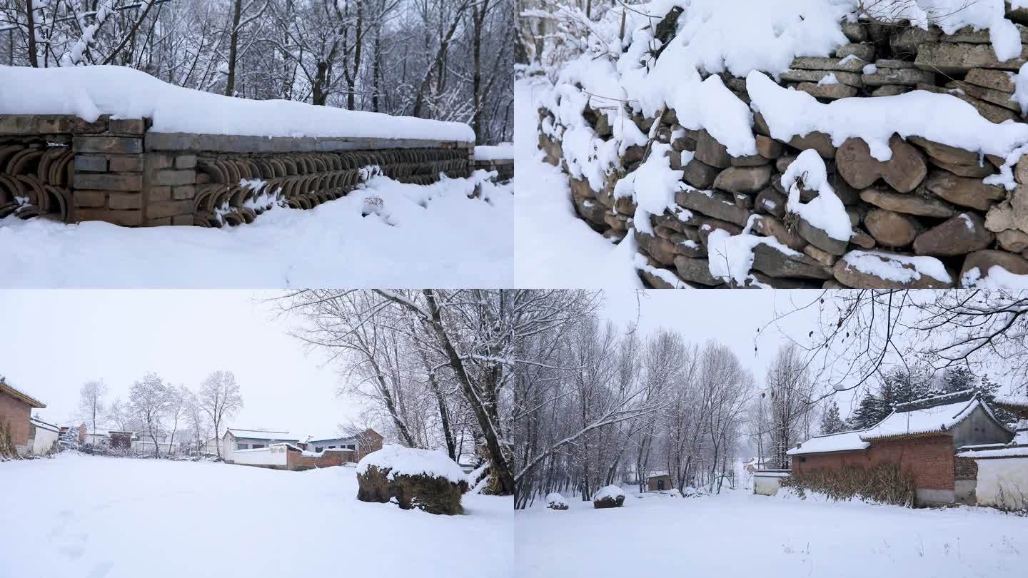 实拍冬季村庄街道雪景