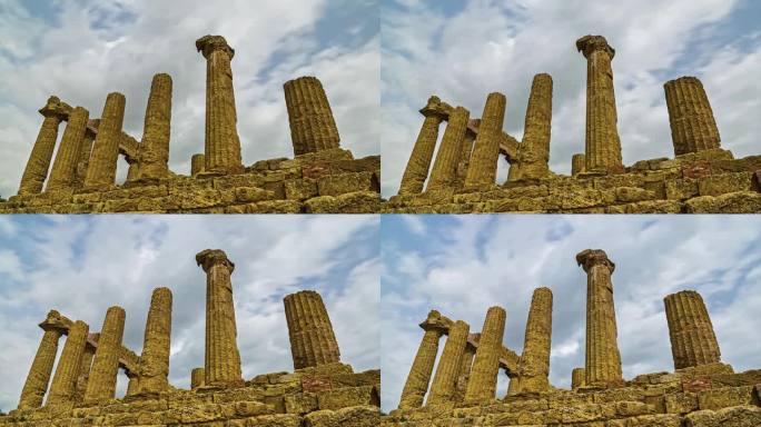 被毁坏的古希腊神庙——朱诺神庙位于意大利卡拉布里亚的科洛纳角。间隔拍摄