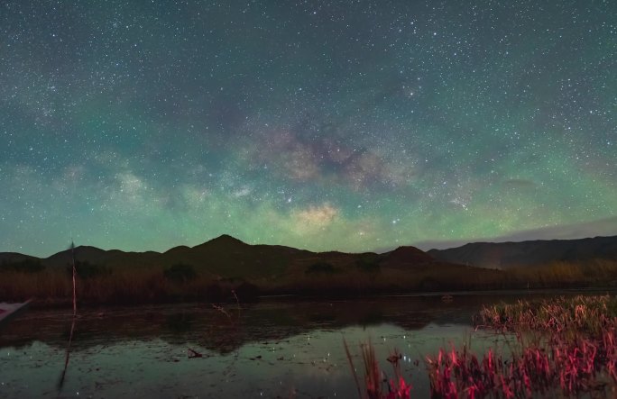 泸沽湖草海星空延时视频