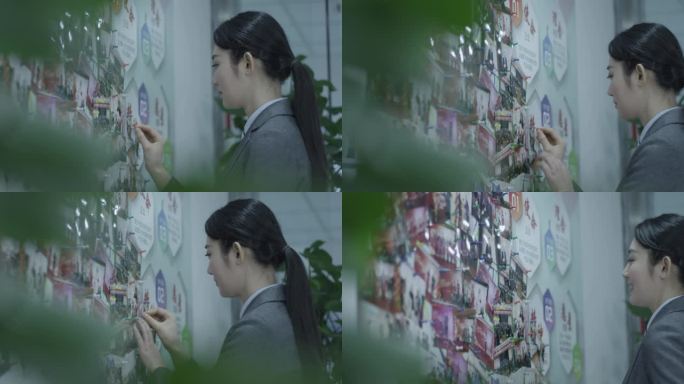 美女看照片，照片墙，文化墙，团队文化