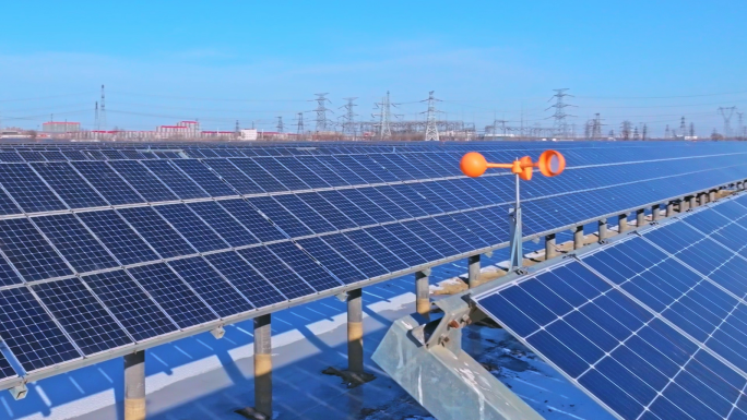 航拍光伏发电太阳能新能源变电站电厂输电