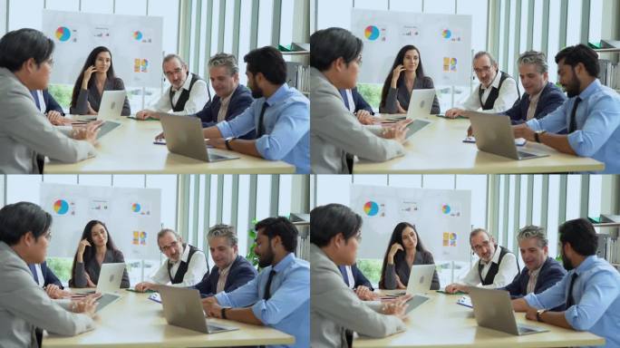 年轻的印度商业经理在办公室里与同事在桌子上讨论或辩论数据。愤怒的领导会站在同事身后解释和回答问题