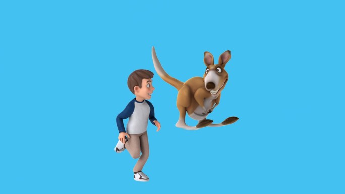 有趣的3D卡通孩子与袋鼠(含alpha通道)