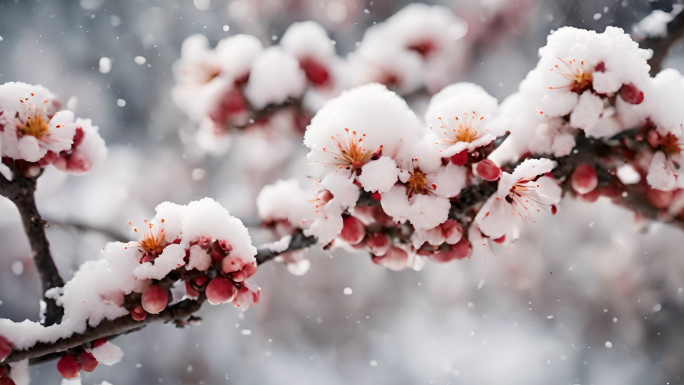 4K冬季雪中雪景梅花鲜花1