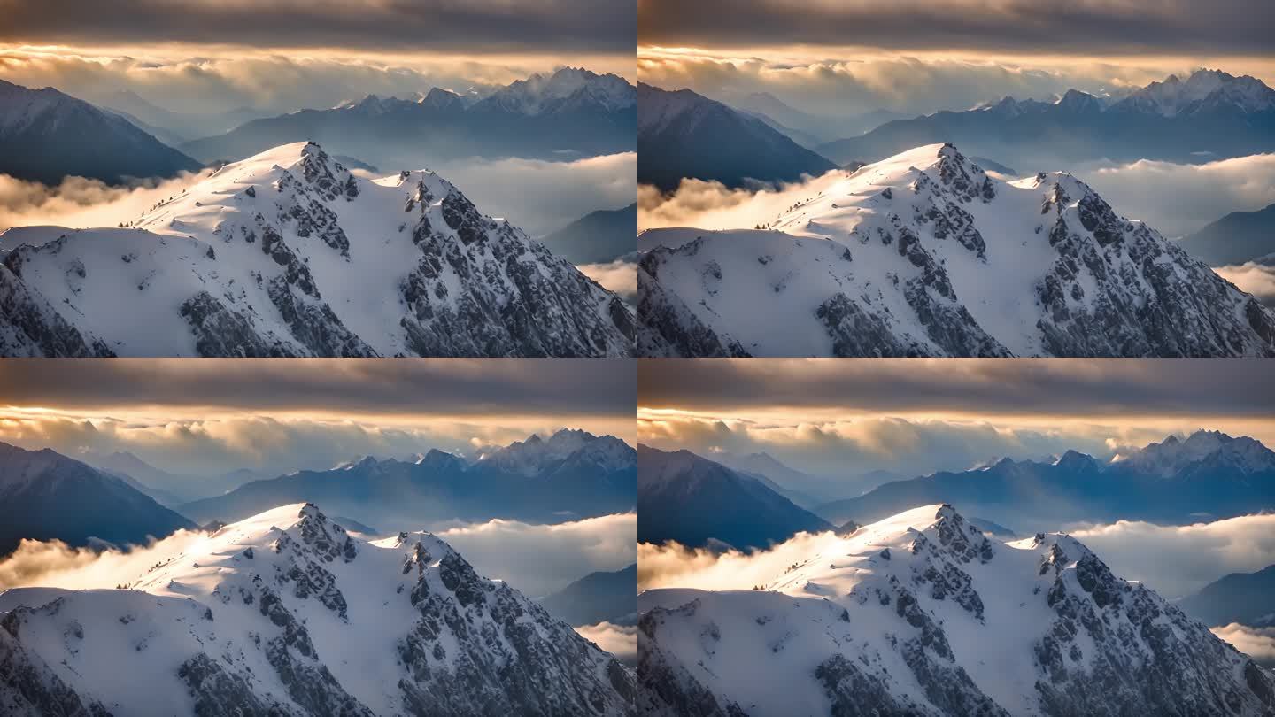 雪山日出雪山山峰山脉意境风景