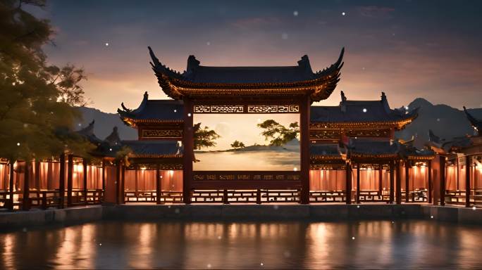 古风场景 古风舞台 中国风夜景背景动画