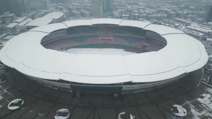 4K航拍长沙雪景贺龙体育馆雪景合集