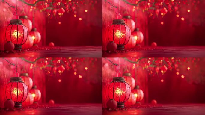 中式国潮红色灯笼背景