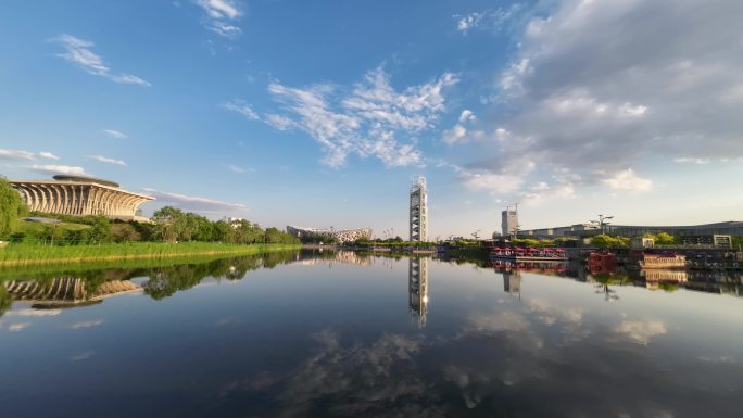 北京鸟巢延时视频-北边湖面视角