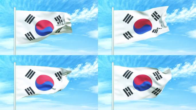 韩国国旗空中飘动