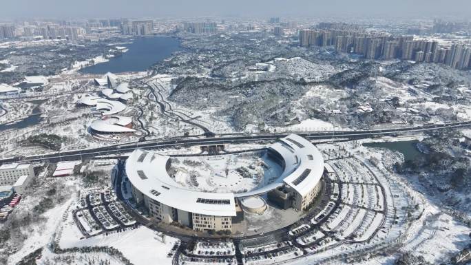 益阳 一园两中心 雪景航拍宣传片空景