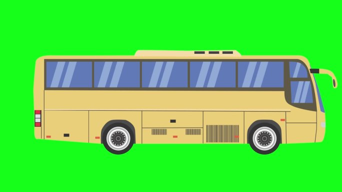运行公交车动画，绿色屏幕上的平面卡通