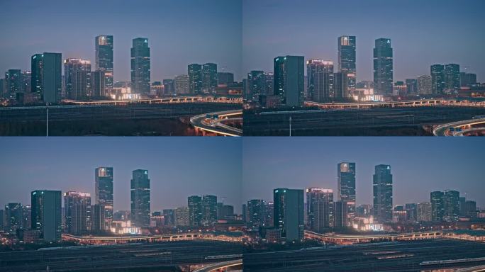 郑州东站高铁夜景航拍