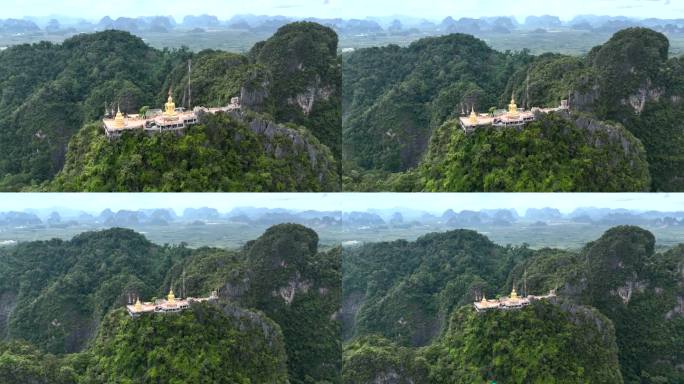 无人机从泰国的老虎洞寺向后飞行。