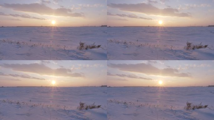 夕阳西下，一片雪景