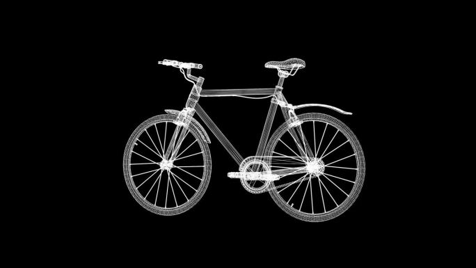 旋转3d线框自行车在纯黑色背景