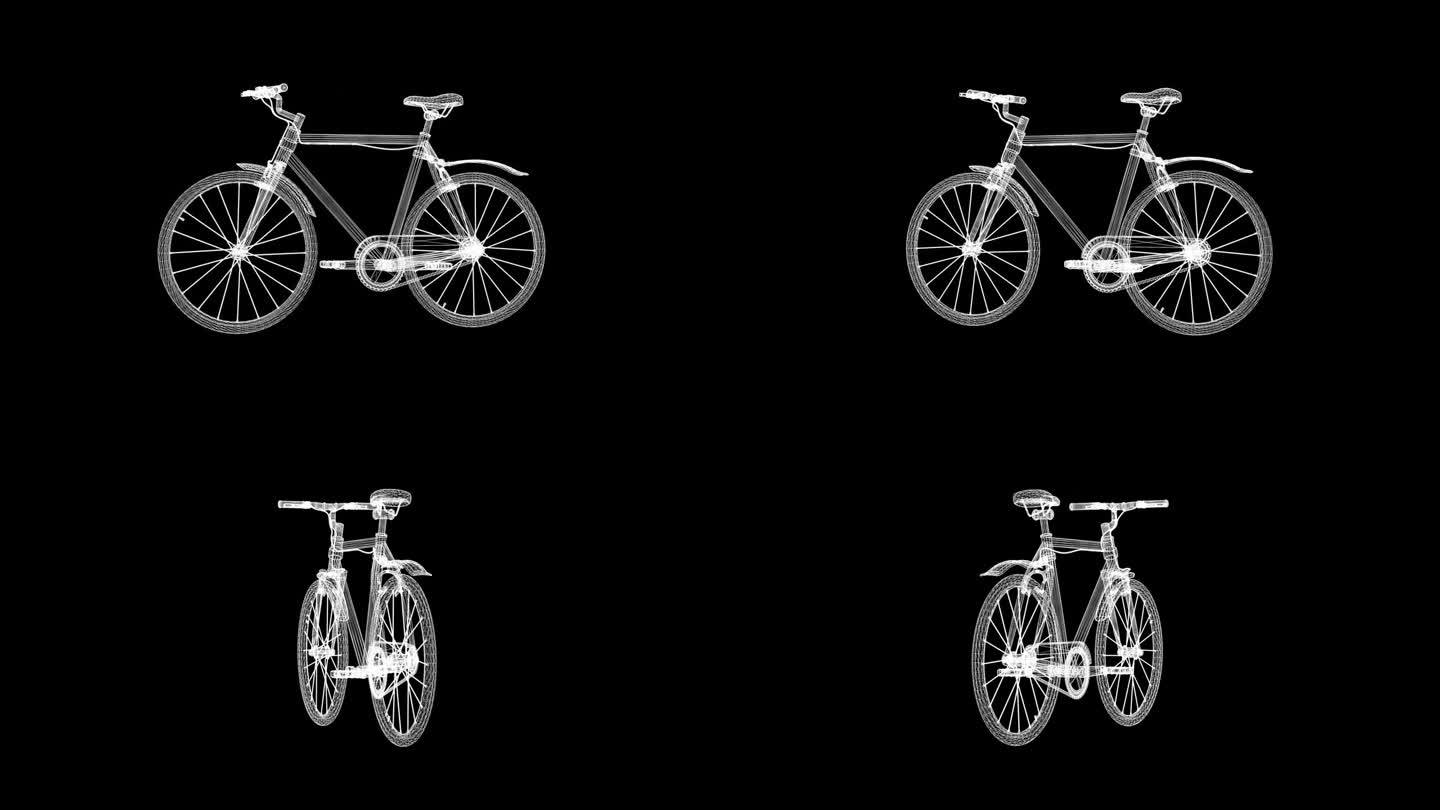 旋转3d线框自行车在纯黑色背景