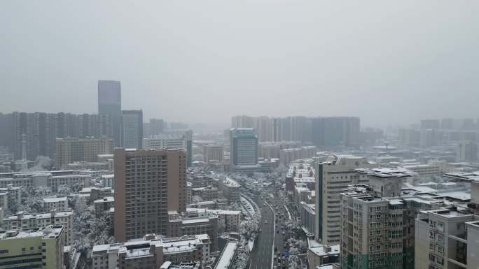 4K航拍长沙雪景长沙城市雨雪天合集6