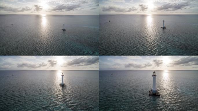 北礁日落灯塔金光南海西沙群岛