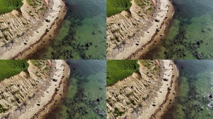 无人机拍摄的马萨诸塞州玛莎葡萄园岛的岩石海岸线。