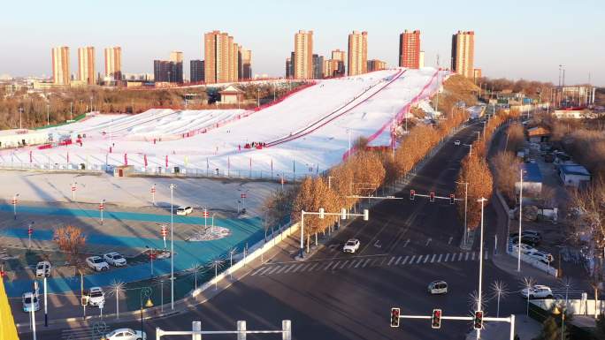 航拍龙富桥滑雪场