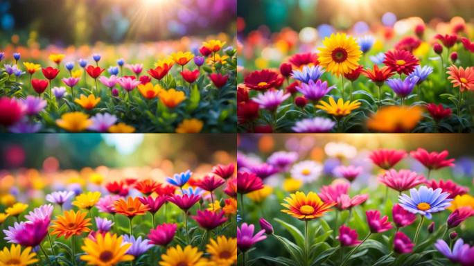 色彩斑斓花朵五颜六色的花花朵特写空镜头
