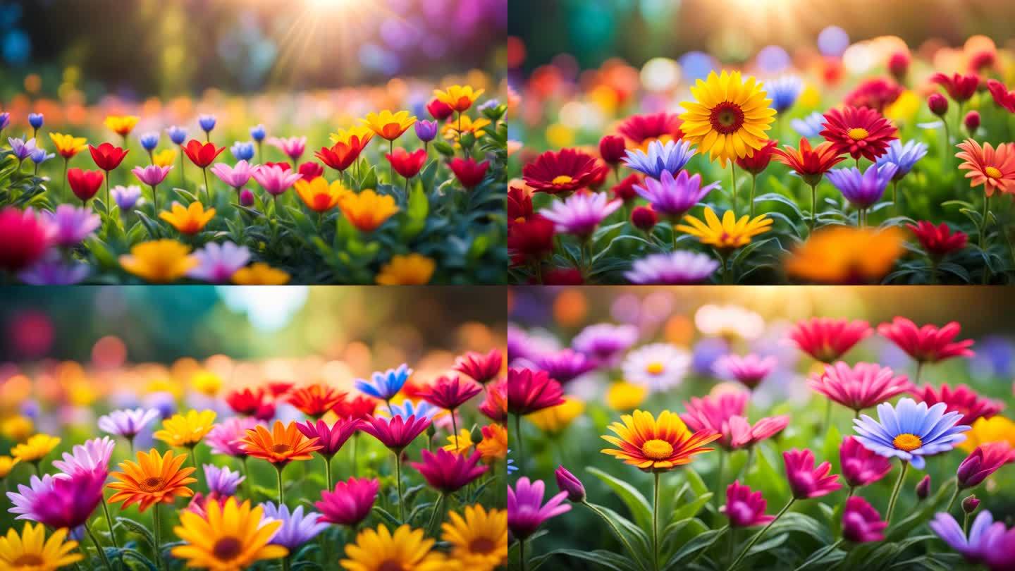 色彩斑斓花朵五颜六色的花花朵特写空镜头