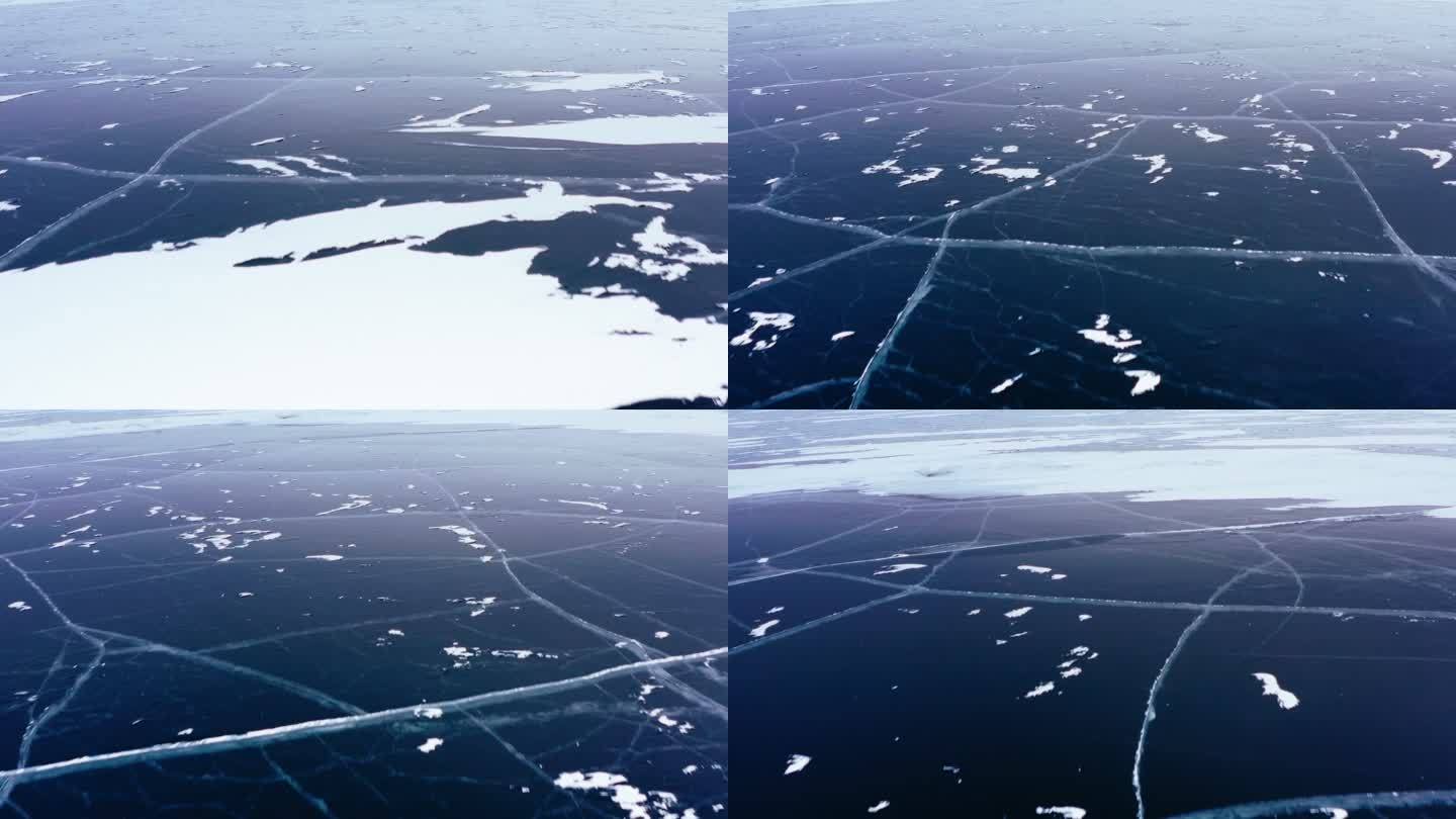 冬季冰冻的湖面航拍