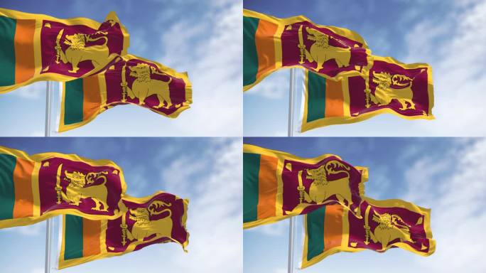 两面斯里兰卡国旗在一个晴朗的日子里飘扬