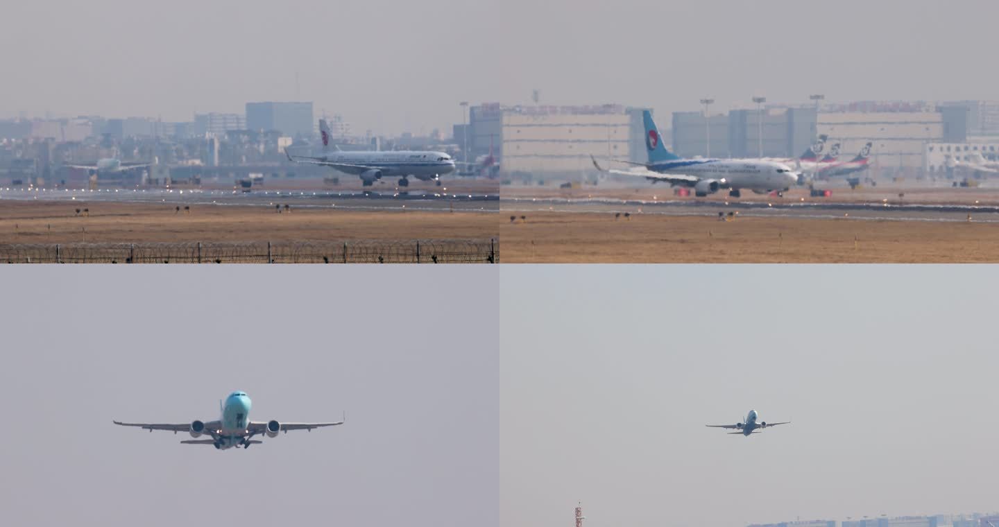 杭州萧山机场各航空公司飞机起落合集空镜