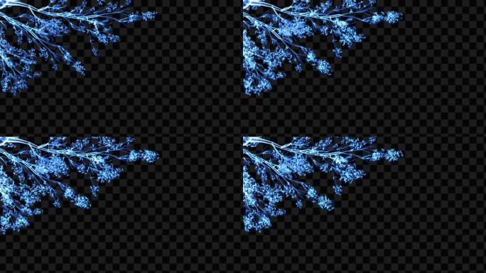 蓝色水晶发光树枝花开生长动画-带透明通道
