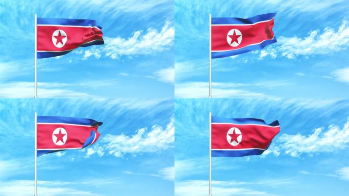 朝鲜国旗空中飘动