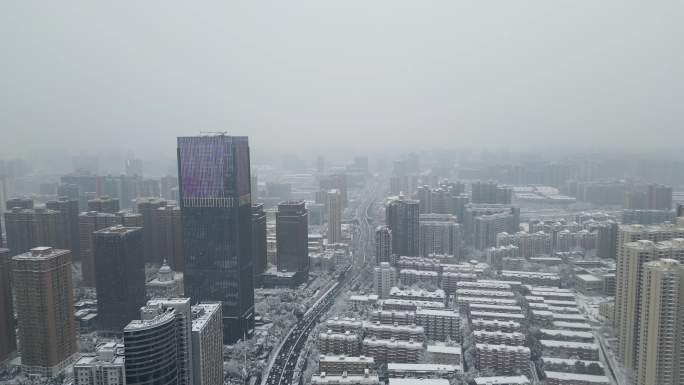 4K航拍长沙雪景长沙城市雨雪天合集4