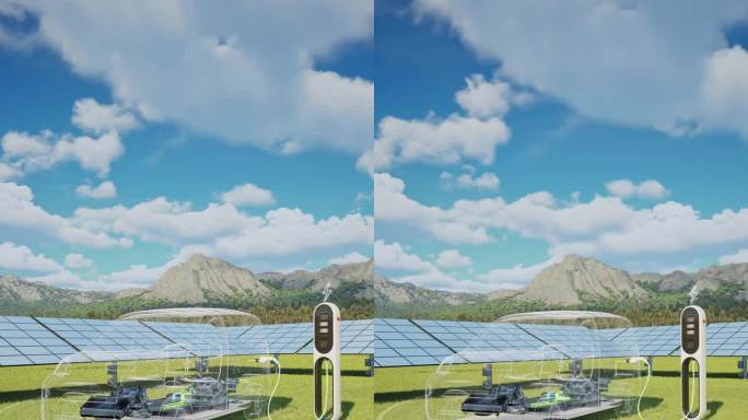 半卡车充电的电动汽车充电站与太阳能电池板- 4K分辨率
