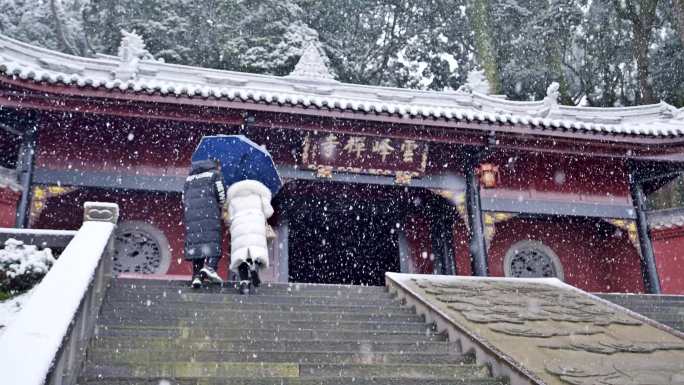 唯美雪景四川荥经云峰寺古树公园下雪