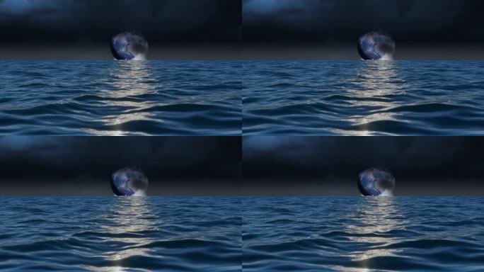 海上圆月明月水中倒影
