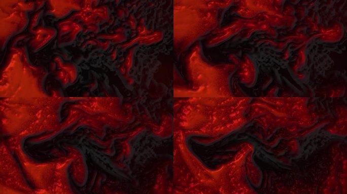 计算机生成的数字动画旋转流的液体油漆在红黑配色方案。3d渲染4K