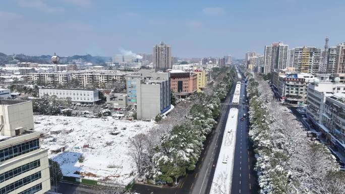 益阳火车站雪景 航拍