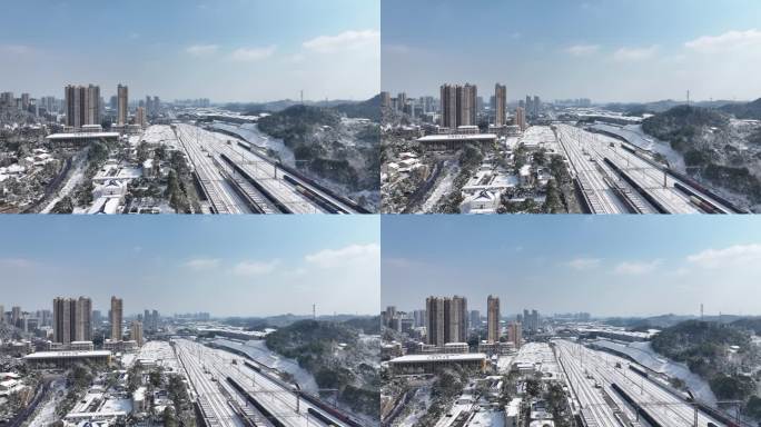 益阳火车站雪景航拍