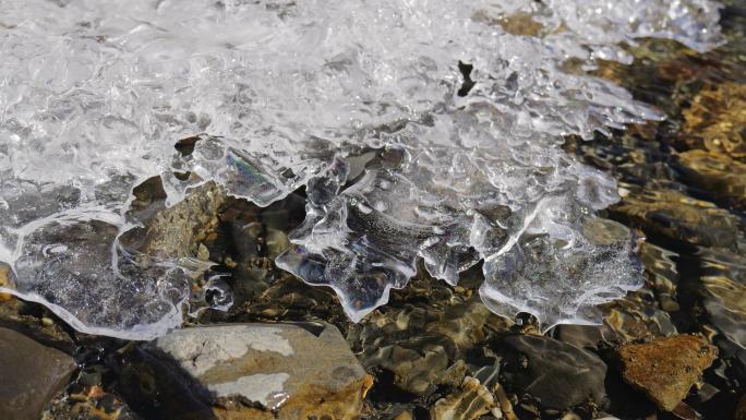 冰雪融化河流结冰