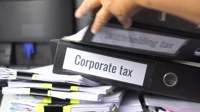 税金活页报告概念:预扣税和公司税的会计文件。预扣税有时适用于特许权使用费、租金甚至必须支付给政府的销