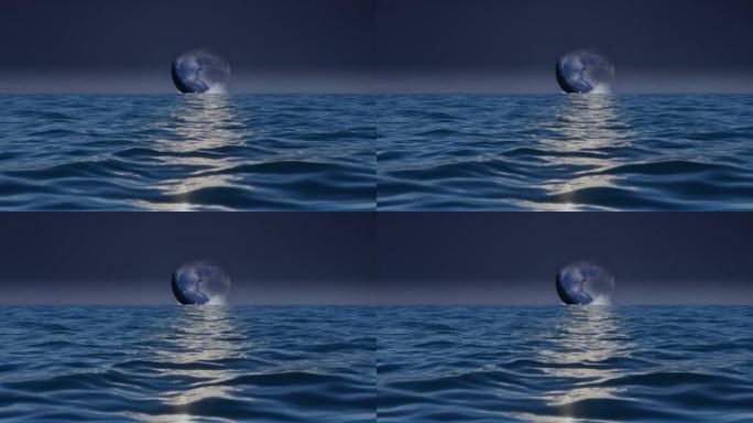 海上圆月明月水中倒影