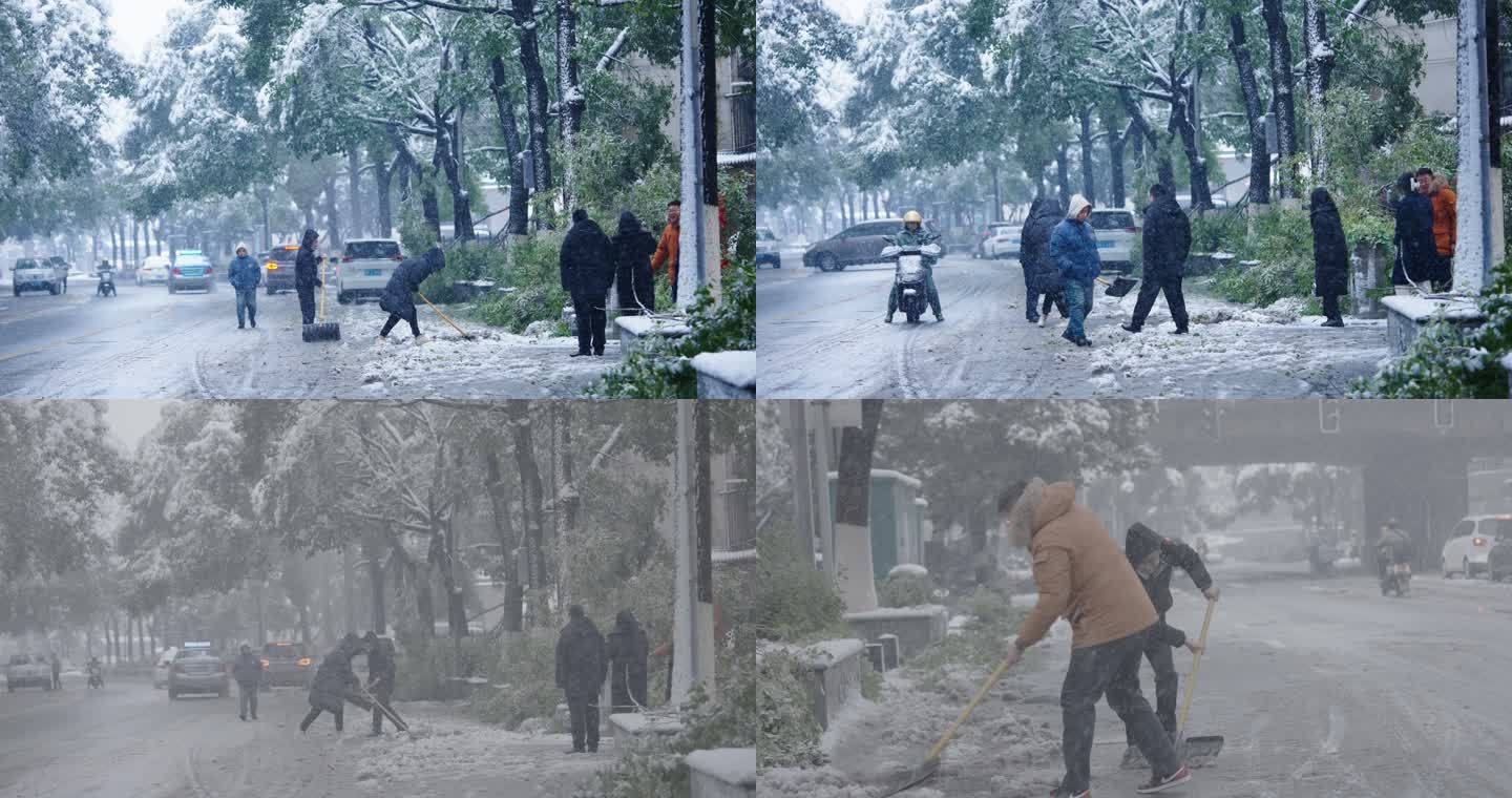 暴雪城市街道扫雪